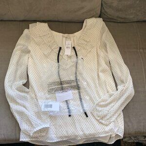 New With Tags - Loft Flocked Dot Ruffle Tie Neck Blouse